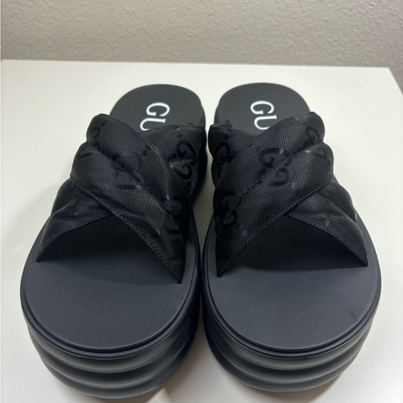 Gucci GG-Jacquard Padded-Nylon Rubber Platform Sandals Mules - Picture 2 of 6